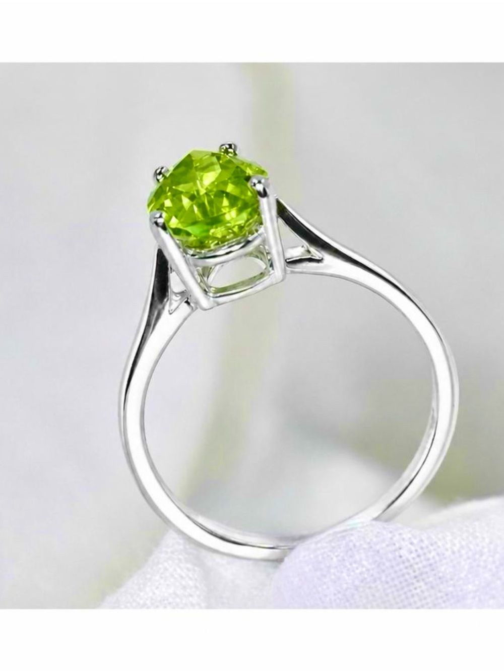 Sterling Silver Peridot Swarovski Element Pear Cut Ring - Picture 4 of 6